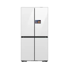 یخچال فریزر سامسونگ RM90F67C1WWR سفید از روبرو، با چهار درب شیشه‌ای و نمایشگر ۹ اینچی AI Home روی درب بالا سمت راست